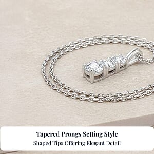 D'Joy Lab Created White Sapphire 1.20 ctw Trinity Pendant in Sterling Silver with Stainless Steel Necklace 20 Inches