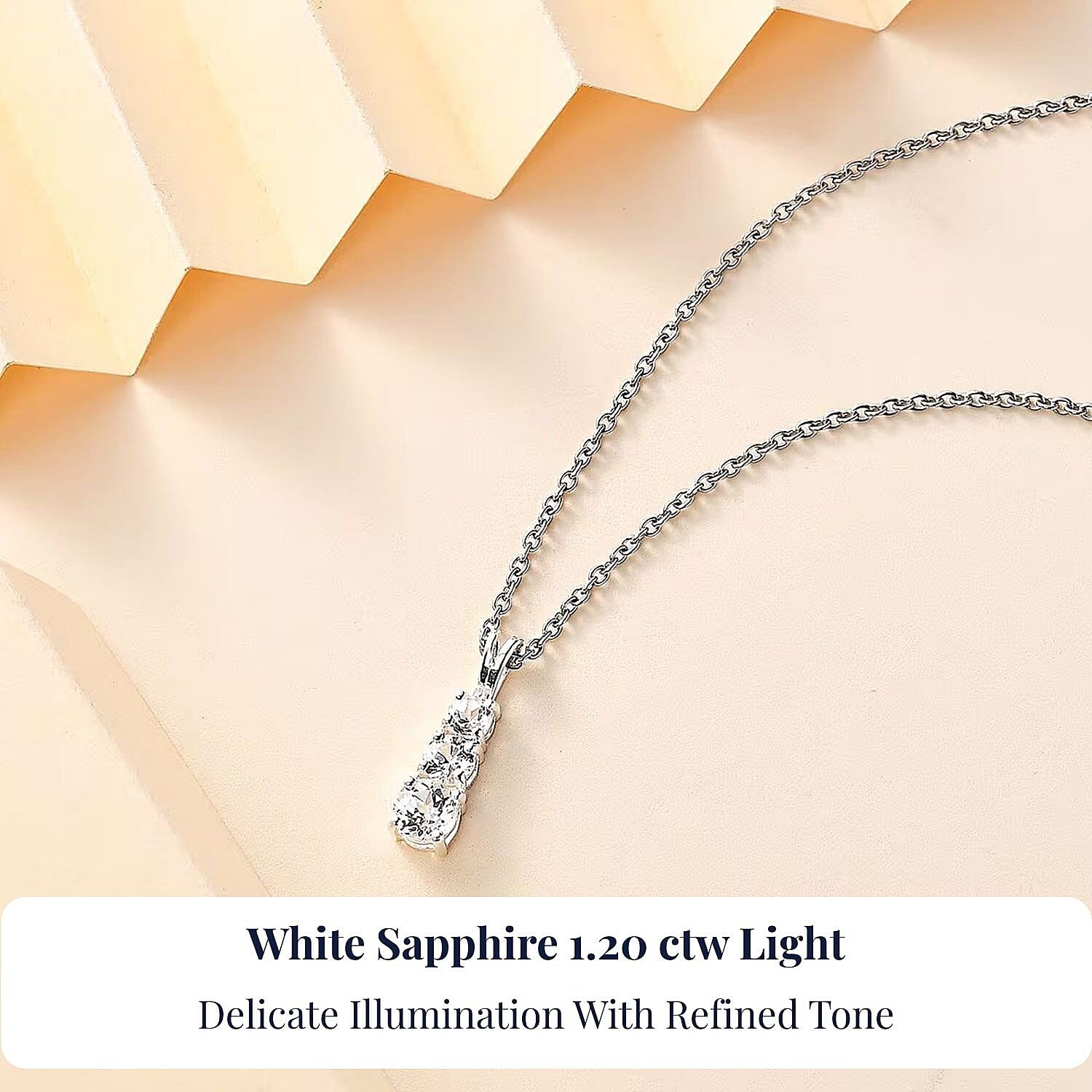 D'Joy Lab Created White Sapphire 1.20 ctw Trinity Pendant in Sterling Silver with Stainless Steel Necklace 20 Inches