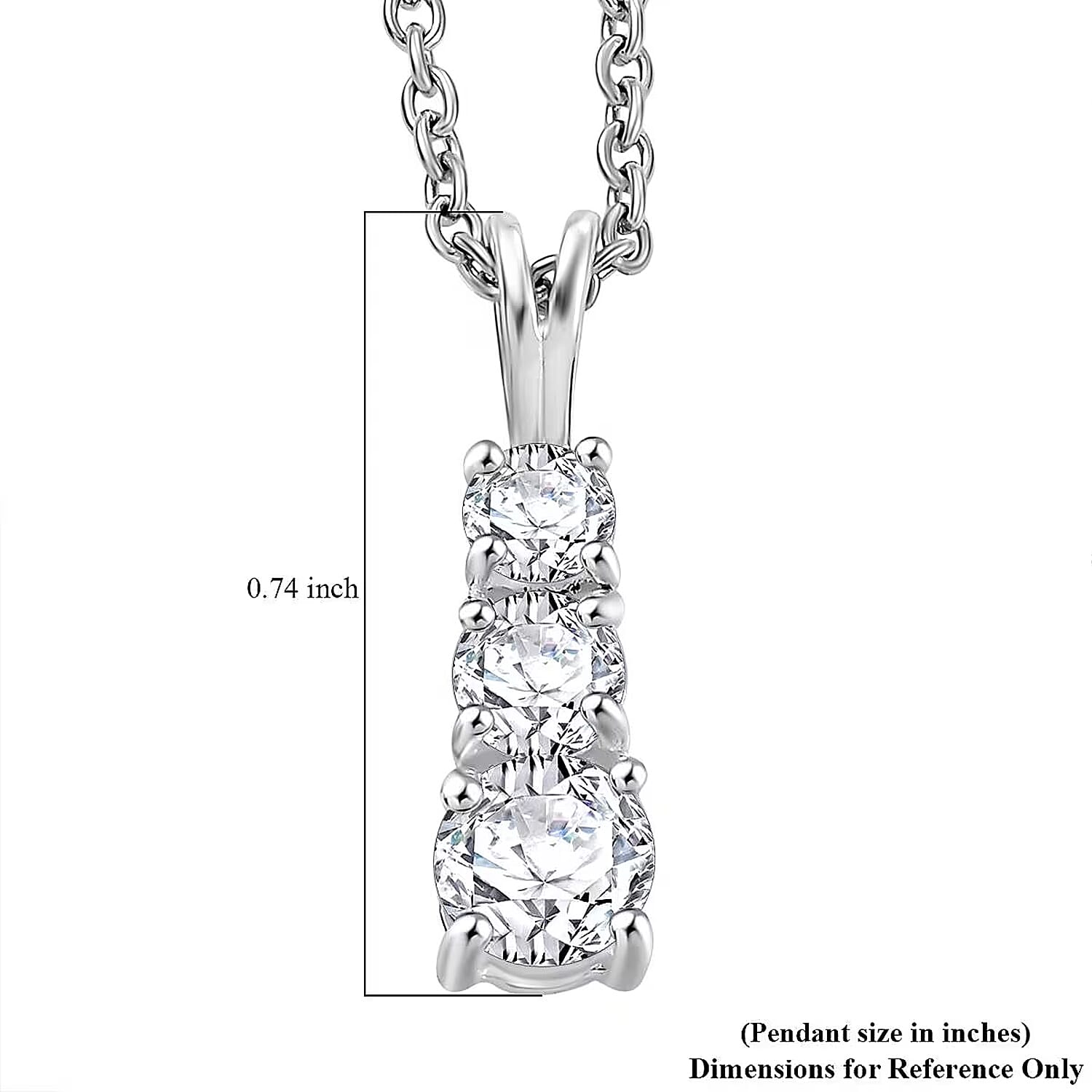 D'Joy Lab Created White Sapphire 1.20 ctw Trinity Pendant in Sterling Silver with Stainless Steel Necklace 20 Inches
