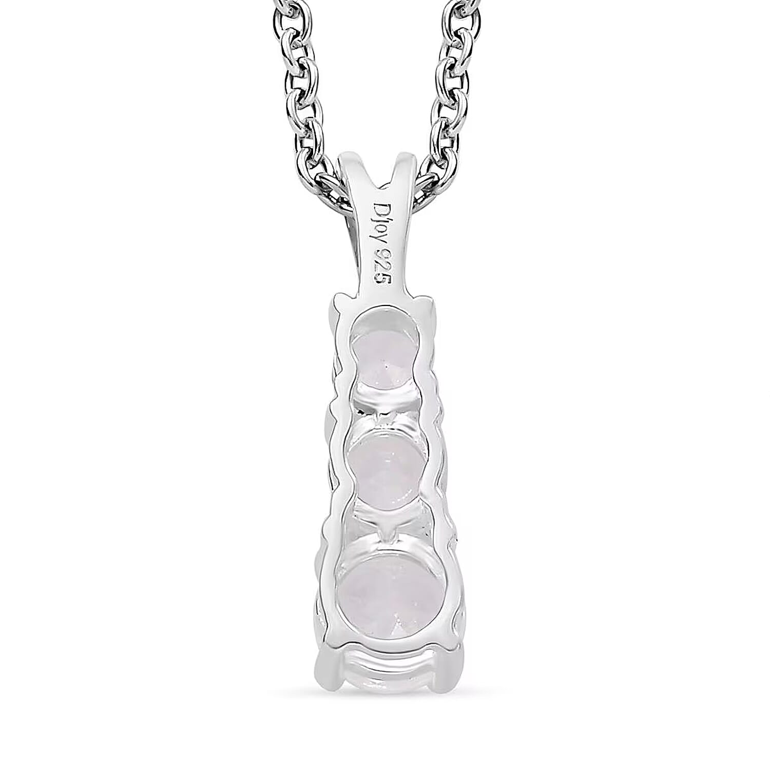 D'Joy Lab Created White Sapphire 1.20 ctw Trinity Pendant in Sterling Silver with Stainless Steel Necklace 20 Inches