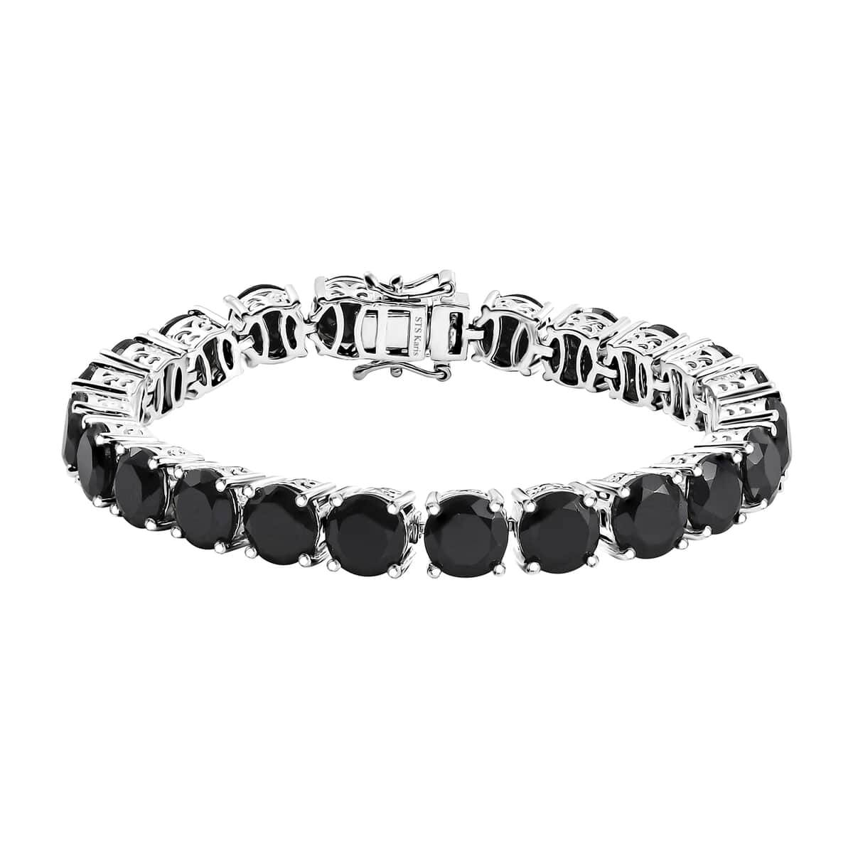 Karis Thai Black Spinel 38.10 ctw Solitaire Stud Earrings and Bracelet (6.50In) in Platinum Bond image number 3