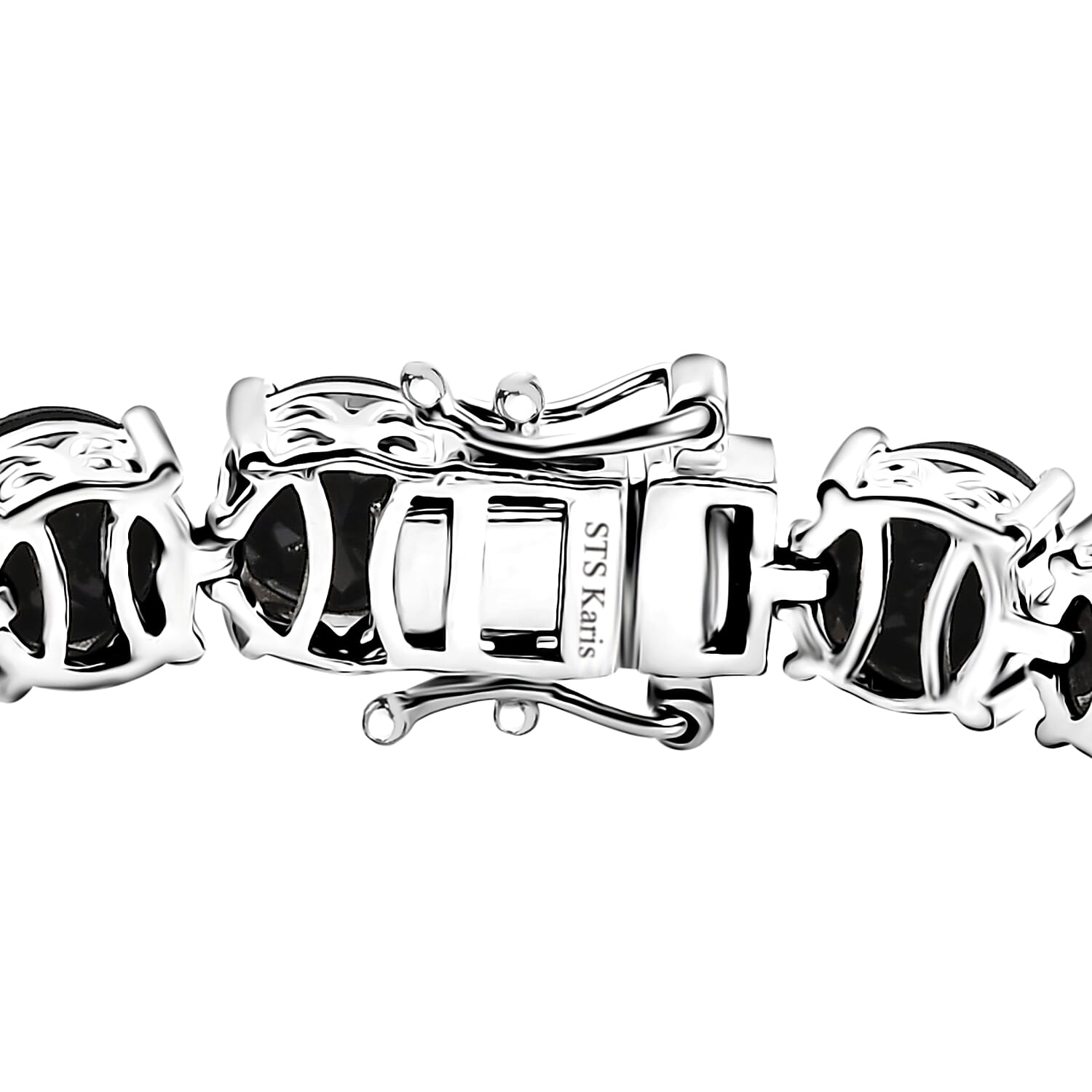Karis Thai Black Spinel 38.10 ctw Solitaire Stud Earrings and Bracelet (6.50In) in Platinum Bond