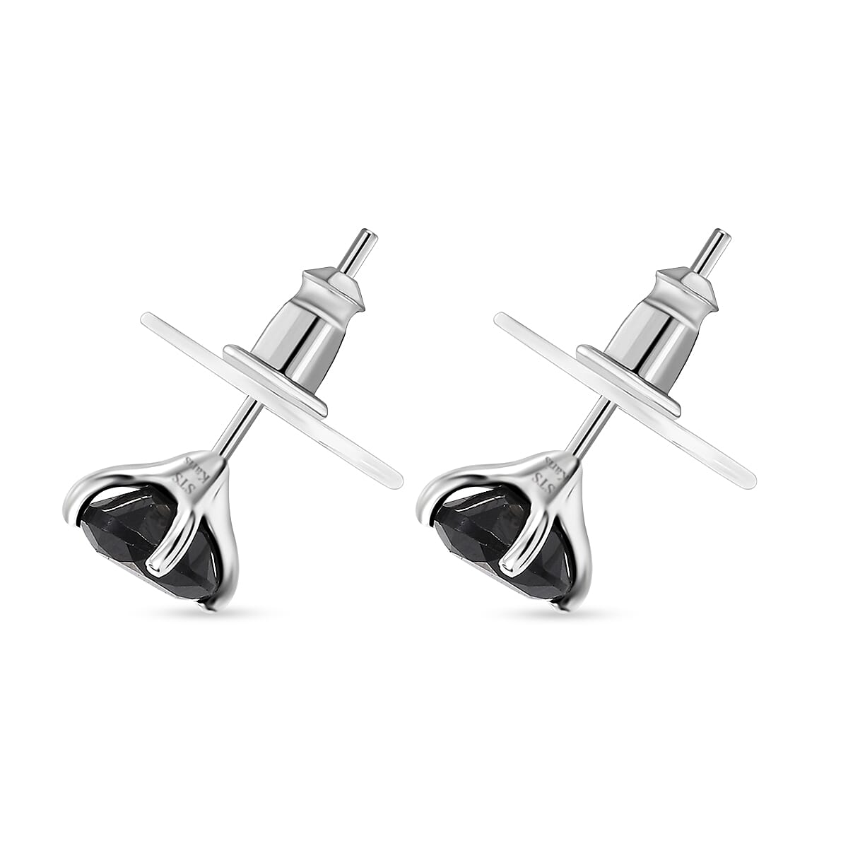 Karis Thai Black Spinel 38.10 ctw Solitaire Stud Earrings and Bracelet (6.50In) in Platinum Bond