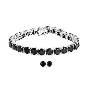 Karis Thai Black Spinel 43.00 ctw Solitaire Stud Earrings and Bracelet (7.25In) in Platinum Bond
