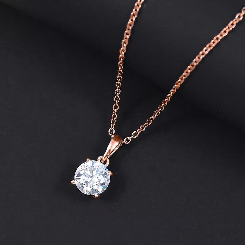J Francis Embellished with Zirconia by Swarovski 3.50 ctw Pendant in 18K Vermeil RG Over Sterling Silver with ION Plated RG Stainless Steel Necklace 20 Inches