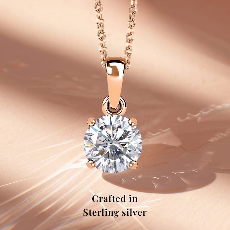 J Francis Embellished with Zirconia by Swarovski 3.50 ctw Pendant in 18K Vermeil RG Over Sterling Silver with ION Plated RG Stainless Steel Necklace 20 Inches