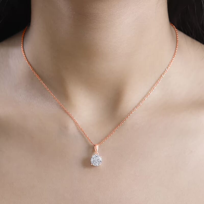 J Francis Embellished with Zirconia by Swarovski 3.50 ctw Pendant in 18K Vermeil RG Over Sterling Silver with ION Plated RG Stainless Steel Necklace 20 Inches