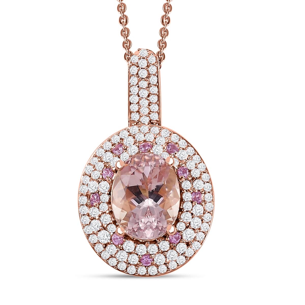 Pink Morganite and Multi Gemstone 3.00 ctw Pendant Necklace in 18K Vermeil Rose Gold Over Sterling Silver 20 Inches image number 0