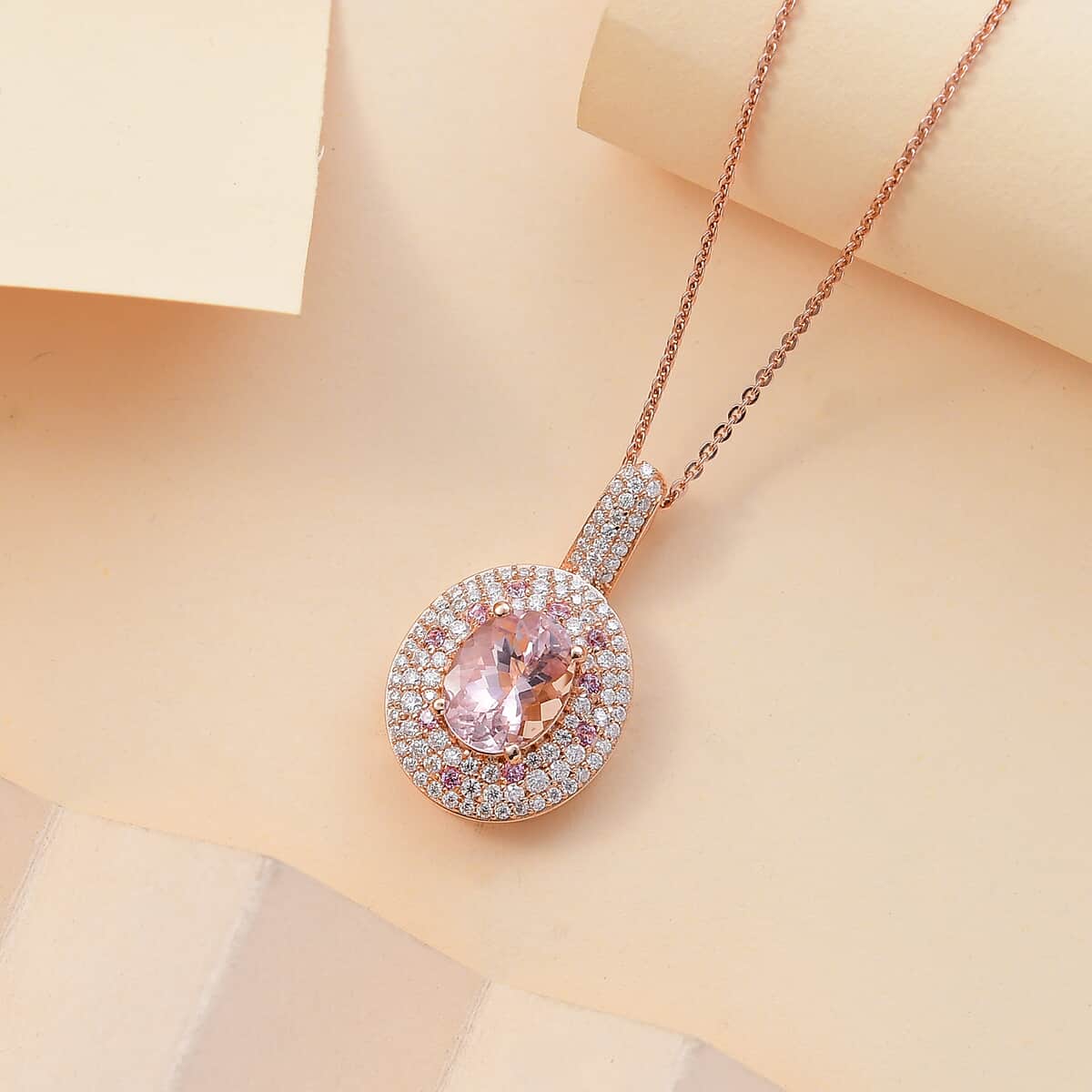 Pink Morganite and Multi Gemstone 3.00 ctw Pendant Necklace in 18K Vermeil Rose Gold Over Sterling Silver 20 Inches image number 1