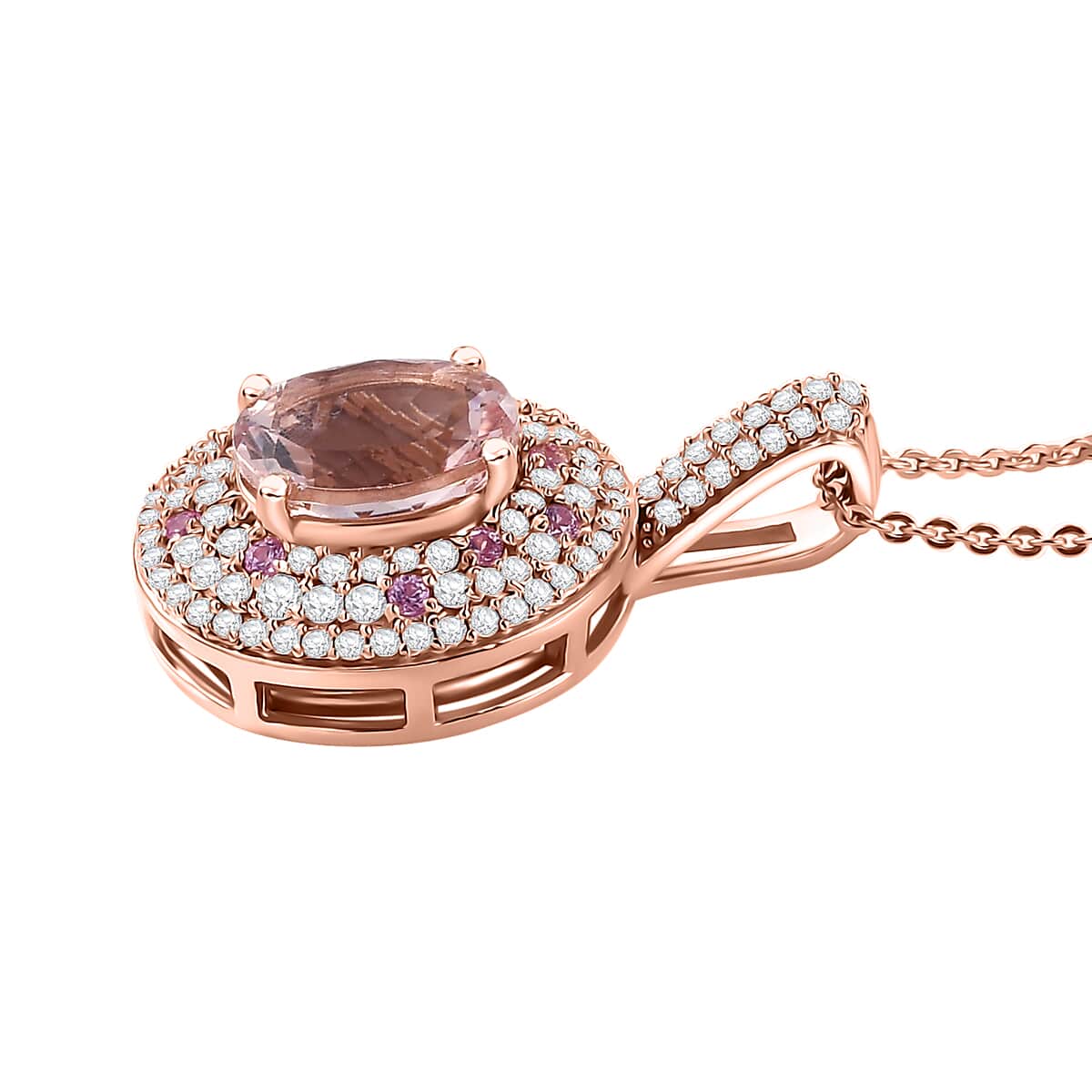 Pink Morganite and Multi Gemstone 3.00 ctw Pendant Necklace in 18K Vermeil Rose Gold Over Sterling Silver 20 Inches image number 3