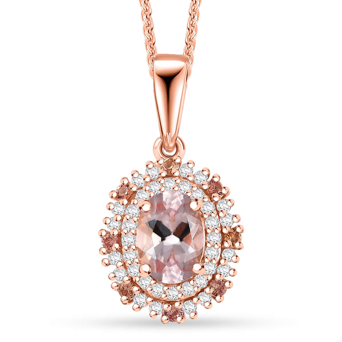 Pink Morganite and Multi Gemstone 1.50 ctw Pendant Necklace in 18K Vermeil Rose Gold Over Sterling Silver 20 Inches image number 0