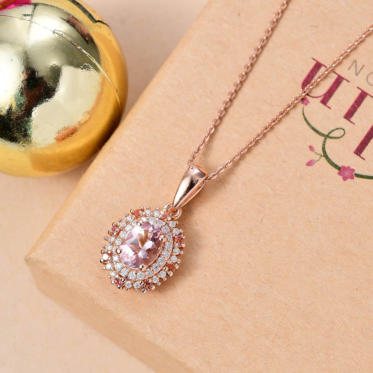 Pink Morganite and Multi Gemstone 1.50 ctw Pendant Necklace in 18K Vermeil Rose Gold Over Sterling Silver 20 Inches image number 1