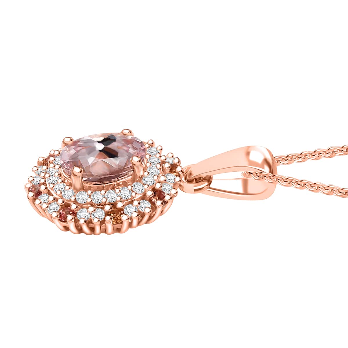 Pink Morganite and Multi Gemstone 1.50 ctw Pendant Necklace in 18K Vermeil Rose Gold Over Sterling Silver 20 Inches image number 3