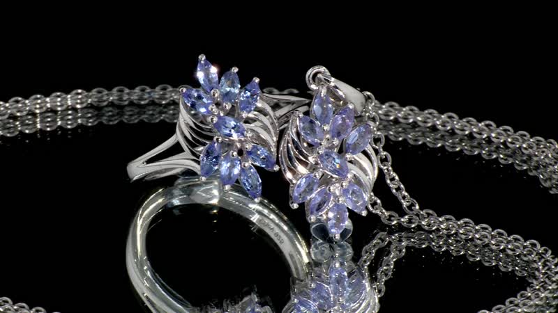 Tanzanite Floral Ring (Size 5.0), Pendant in Rhodium Over Sterling Silver with Stainless Steel Necklace (20 Inches) 1.40 ctw