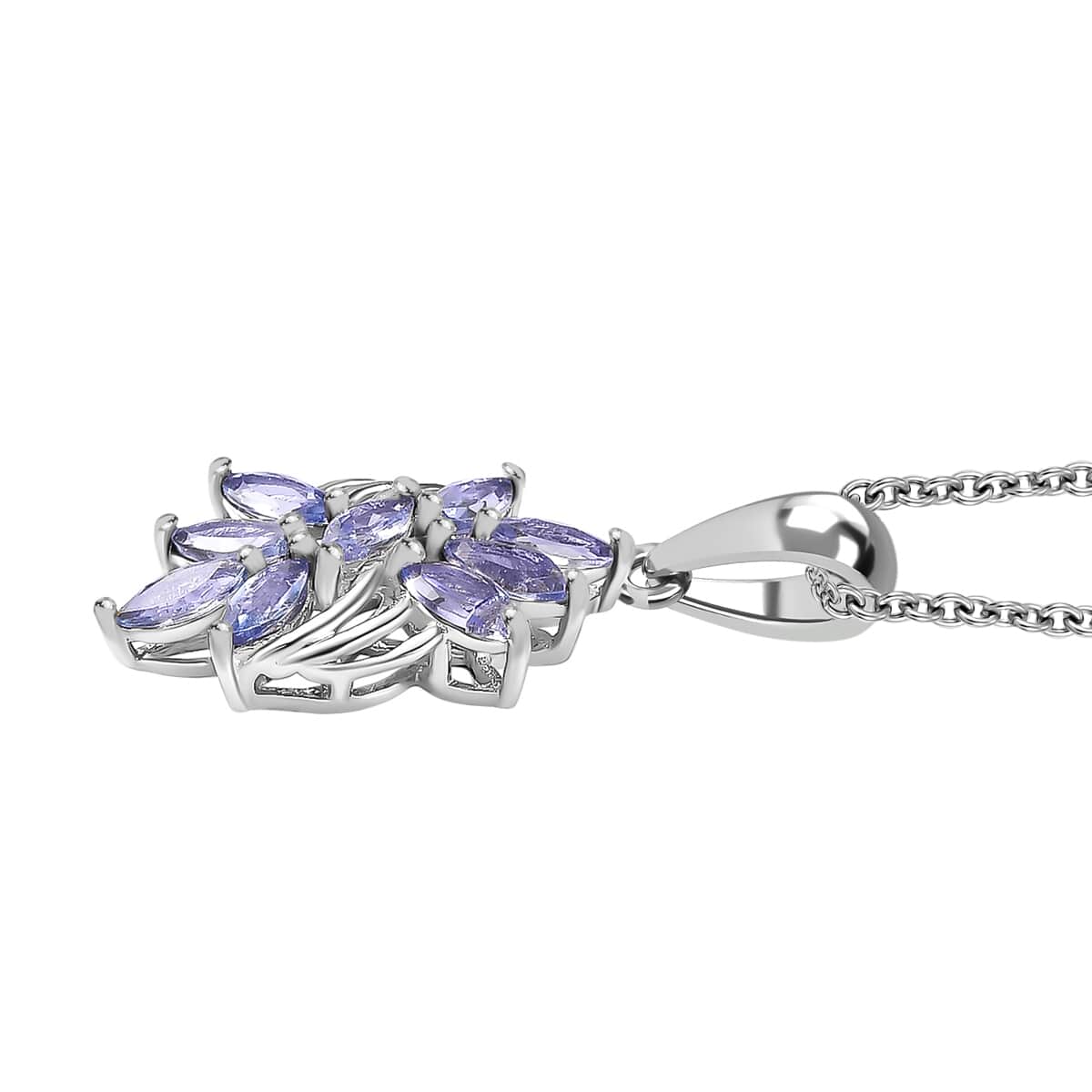 Tanzanite 1.40 ctw Floral Ring (Size 5.0) and Pendant in Rhodium Over Sterling Silver with Stainless Steel Necklace 20 Inches image number 7