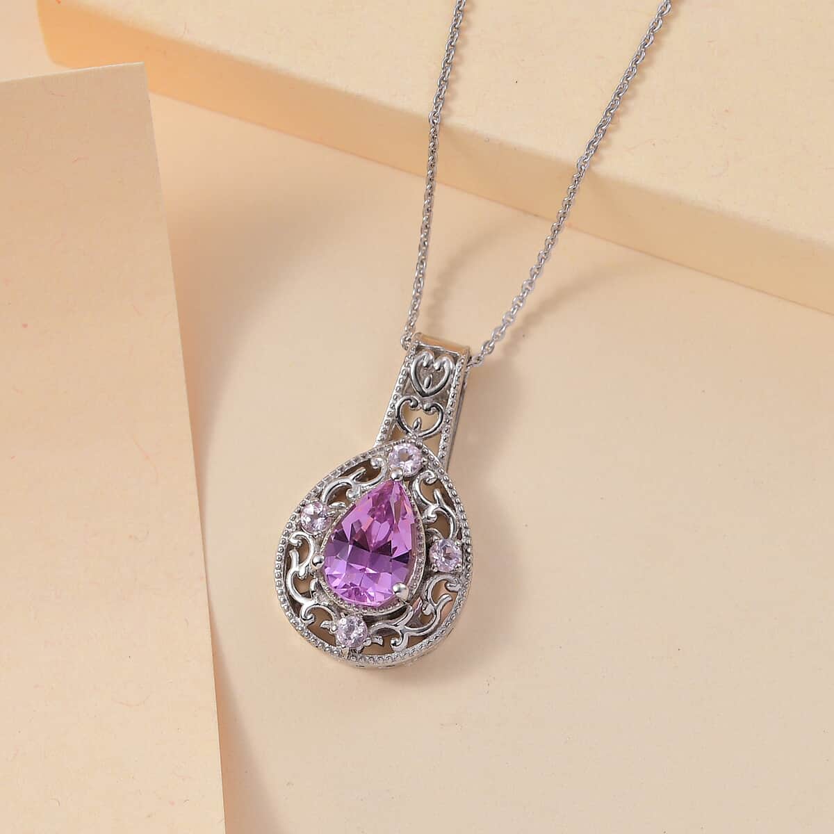 Patroke Kunzite and Narsipatnam Pink Spinel 3.85 ctw Blush Radiance Pendant Necklace in Vermeil RG and Rhodium Over Sterling Silver 20 Inches image number 1