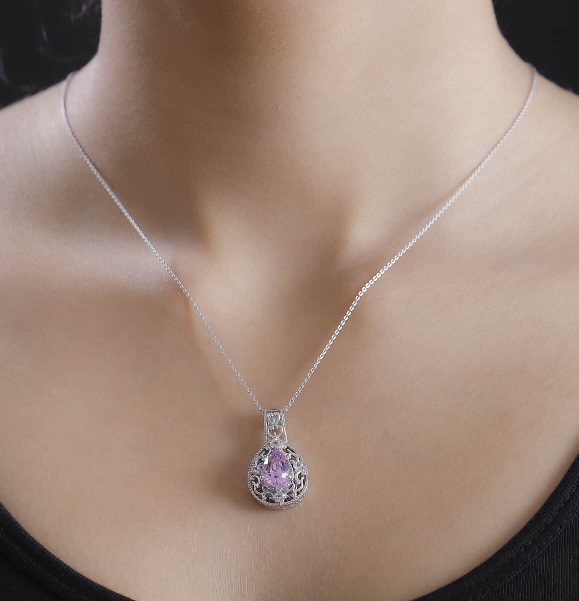 Patroke Kunzite and Narsipatnam Pink Spinel 3.85 ctw Blush Radiance Pendant Necklace in Vermeil RG and Rhodium Over Sterling Silver 20 Inches image number 2