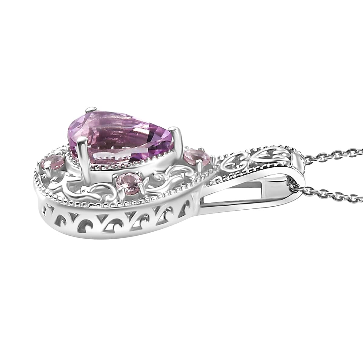 Patroke Kunzite and Narsipatnam Pink Spinel 3.85 ctw Blush Radiance Pendant Necklace in Vermeil RG and Rhodium Over Sterling Silver 20 Inches image number 3