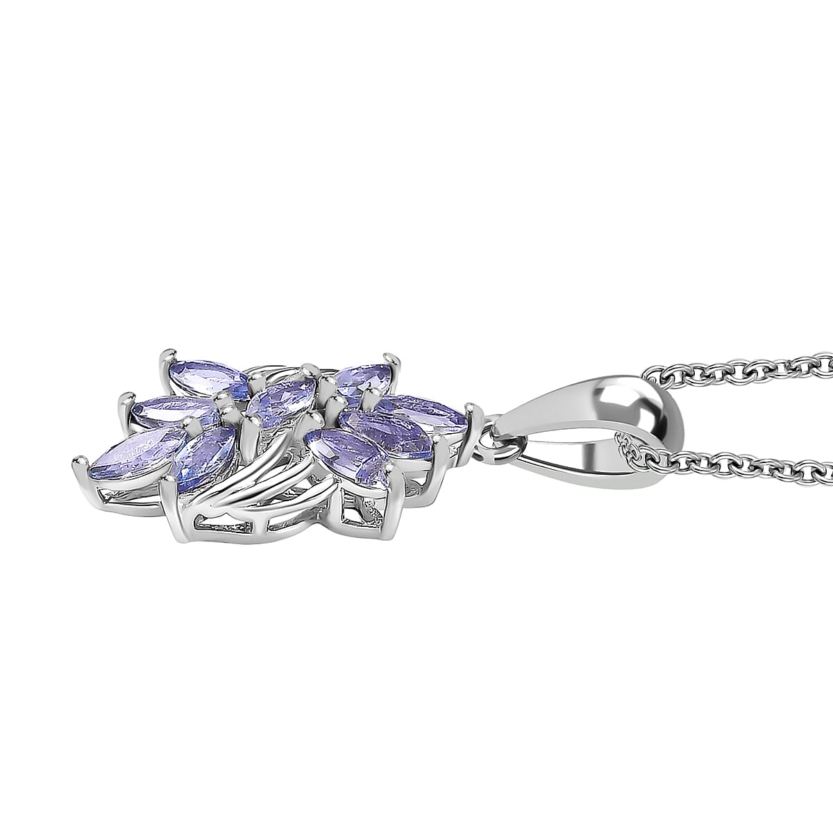 Tanzanite 1.40 ctw Floral Ring (Size 6.0) and Pendant in Rhodium Over Sterling Silver with Stainless Steel Necklace 20 Inches image number 7