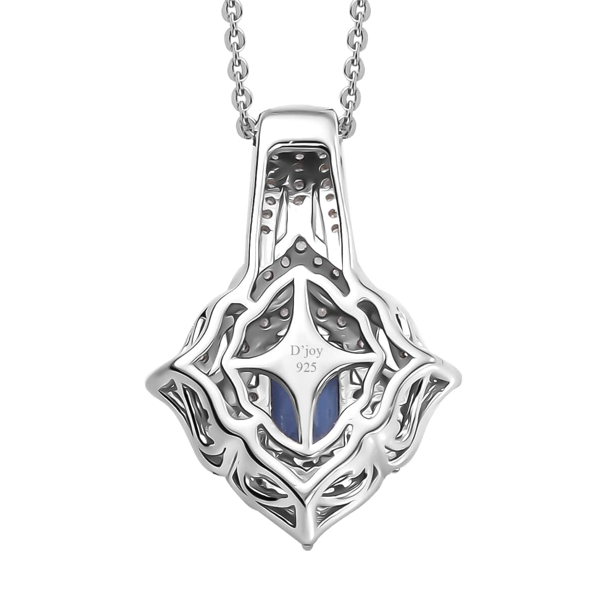 Premium Tanzanite and White Zircon 1.75 ctw Art Deco Pendant Necklace in Rhodium Over Sterling Silver 20 Inches image number 4