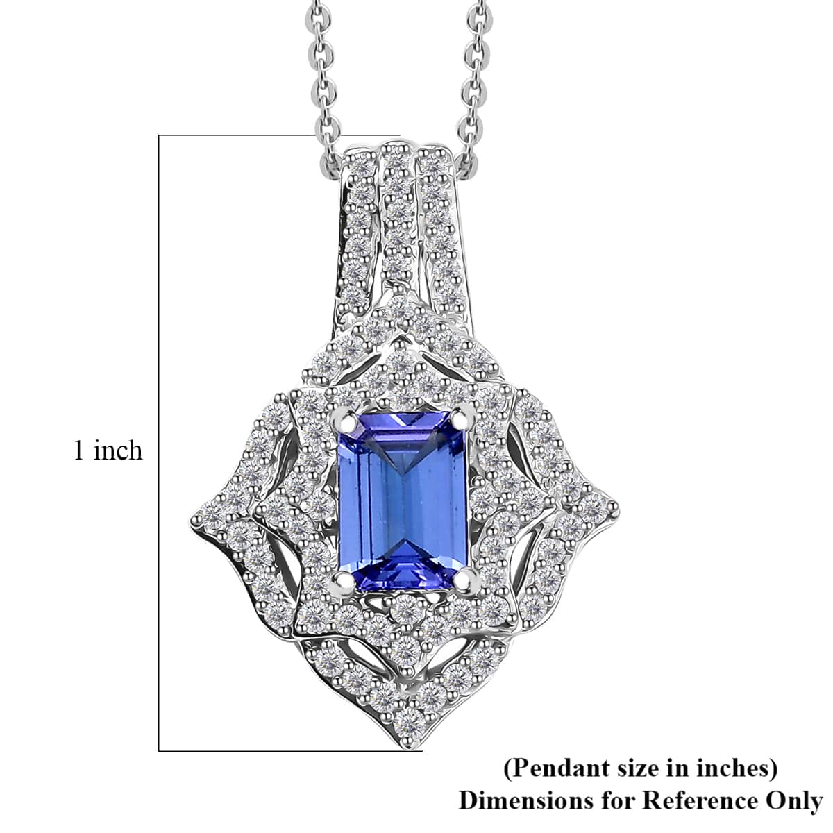 Premium Tanzanite and White Zircon 1.75 ctw Art Deco Pendant Necklace in Rhodium Over Sterling Silver 20 Inches image number 5