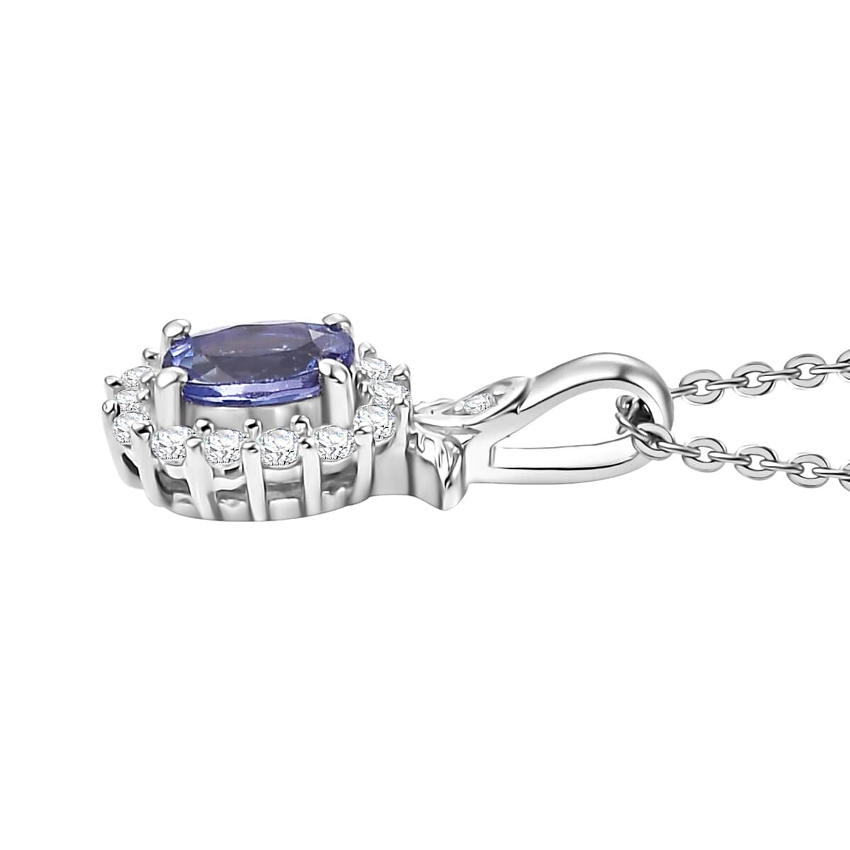 AAA Tanzanite and Moissanite 0.70 ctw Classic Halo Pendant Necklace in Rhodium Over Sterling Silver 20 Inches image number 3