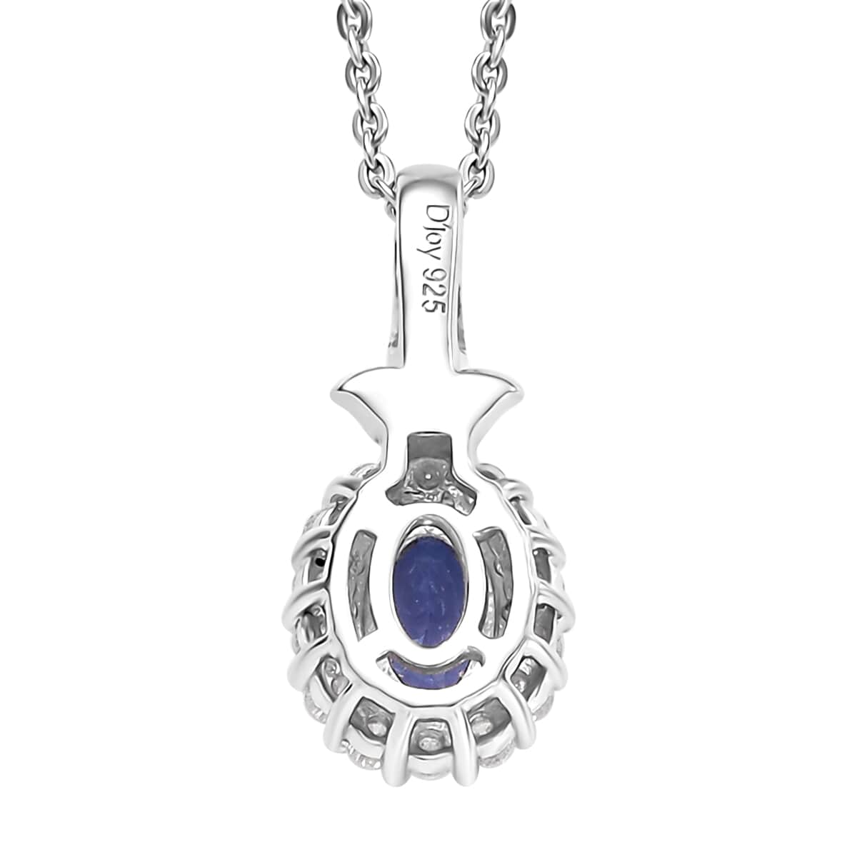 AAA Tanzanite and Moissanite 0.70 ctw Classic Halo Pendant Necklace in Rhodium Over Sterling Silver 20 Inches image number 4