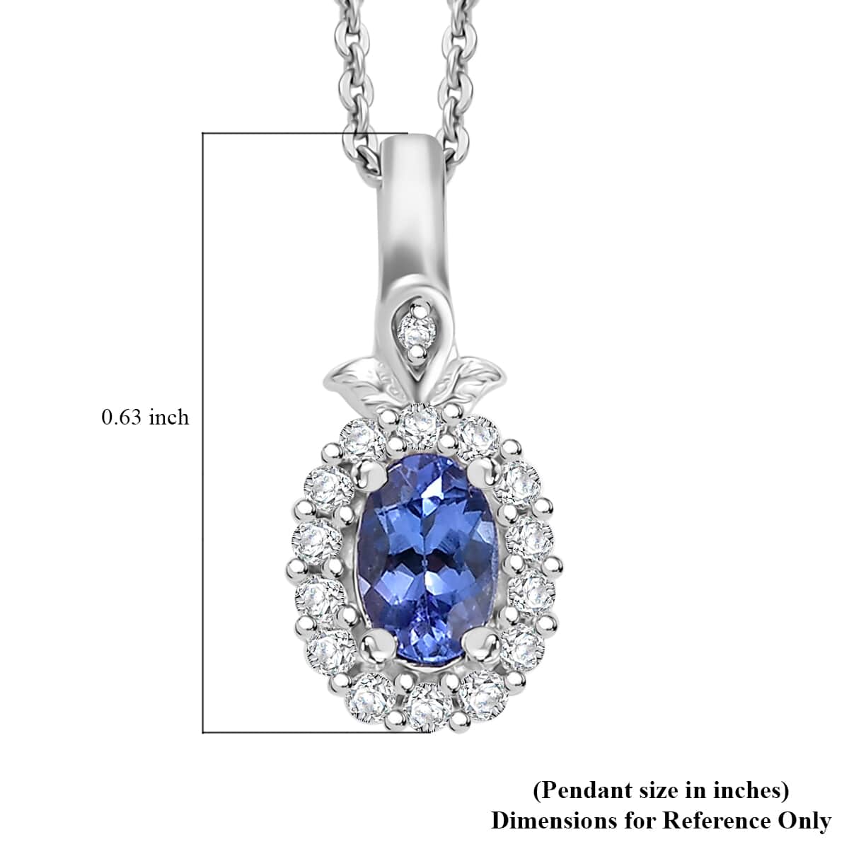 AAA Tanzanite and Moissanite 0.70 ctw Classic Halo Pendant Necklace in Rhodium Over Sterling Silver 20 Inches image number 5