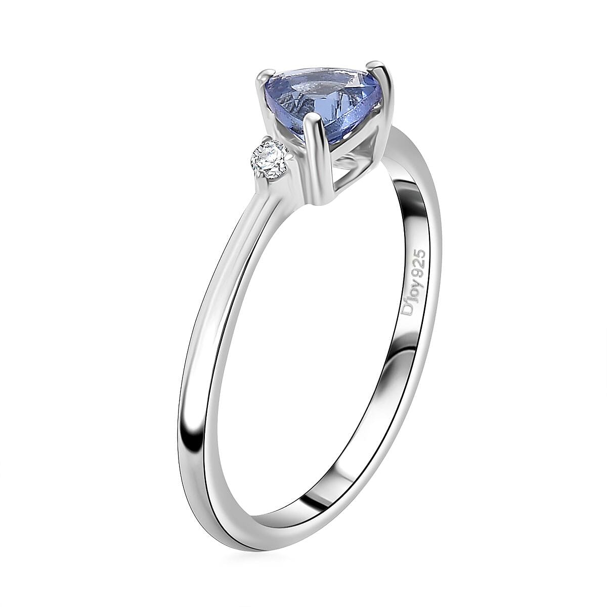 AAA Tanzanite and White Zircon 1.60 ctw Stud Earrings, Trilogy Ring (Size 5.0), Pendant Necklace 20 Inches in Rhodium Over Sterling Silver
