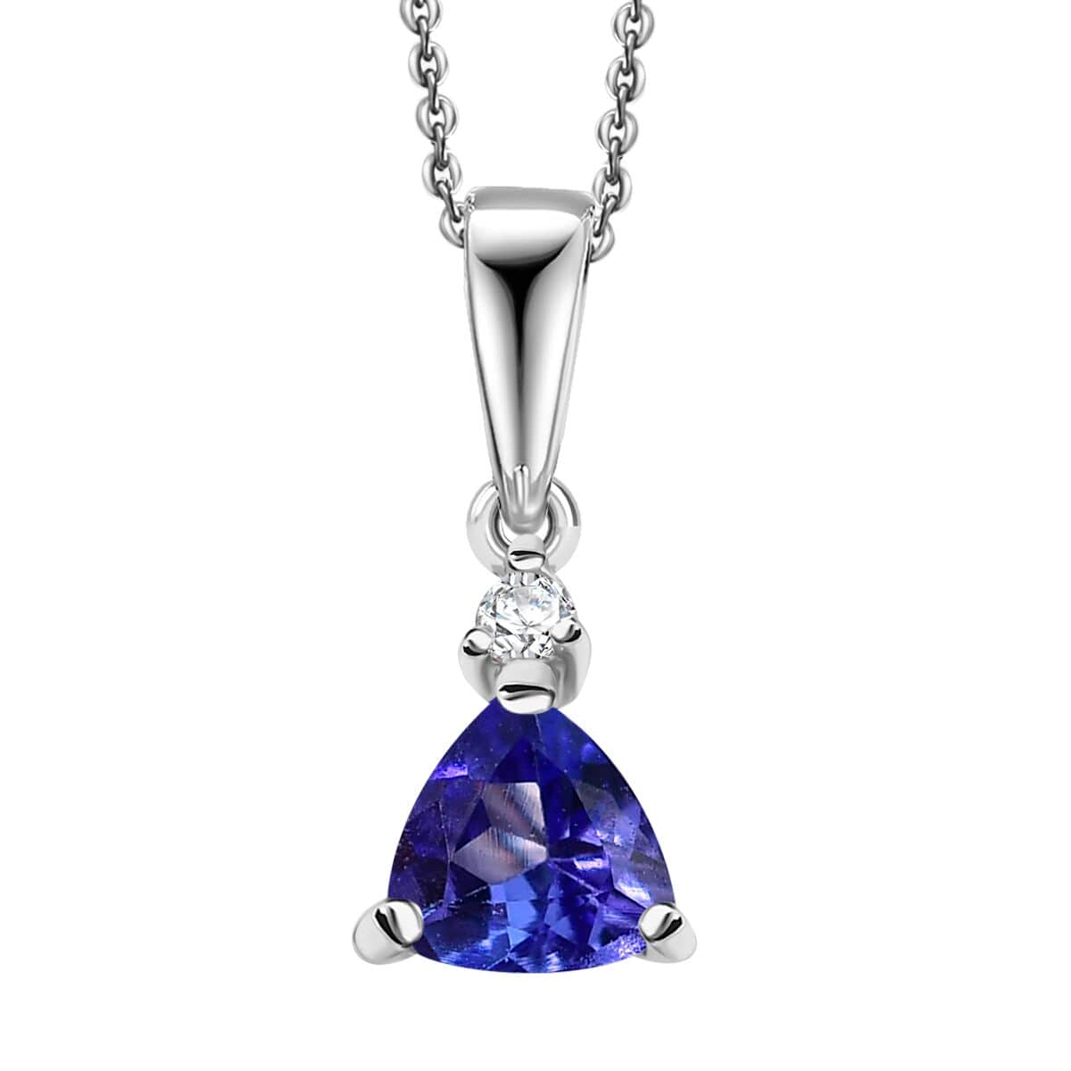 AAA Tanzanite, White Zircon Stud Earrings, Trilogy Ring (Size 5.0), Pendant Necklace (20 Inches) in Rhodium Over Sterling Silver 1.60 ctw image number 5