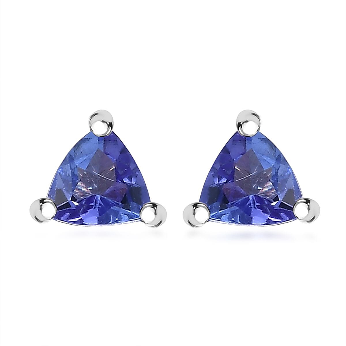 AAA Tanzanite and White Zircon 1.60 ctw Stud Earrings, Trilogy Ring (Size 5.0), Pendant Necklace 20 Inches in Rhodium Over Sterling Silver