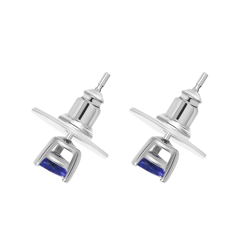 AAA Tanzanite and White Zircon 1.60 ctw Stud Earrings, Trilogy Ring (Size 5.0), Pendant Necklace 20 Inches in Rhodium Over Sterling Silver