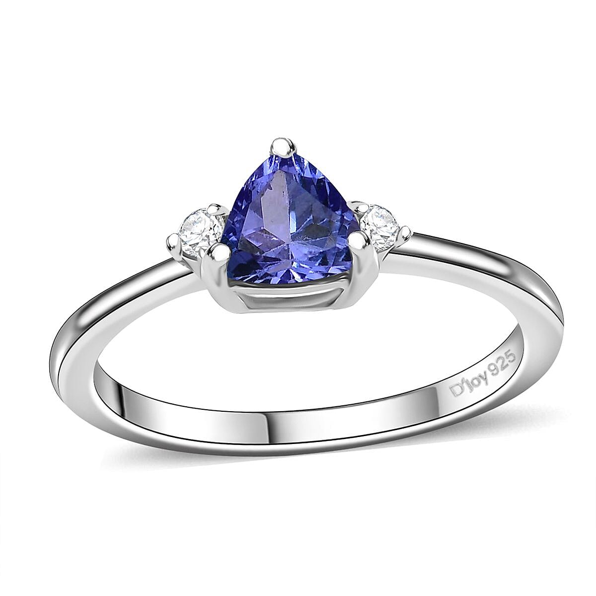 AAA Tanzanite and White Zircon 1.60 ctw Stud Earrings, Trilogy Ring (Size 7.0), Pendant Necklace 20 Inches in Rhodium Over Sterling Silver image number 3