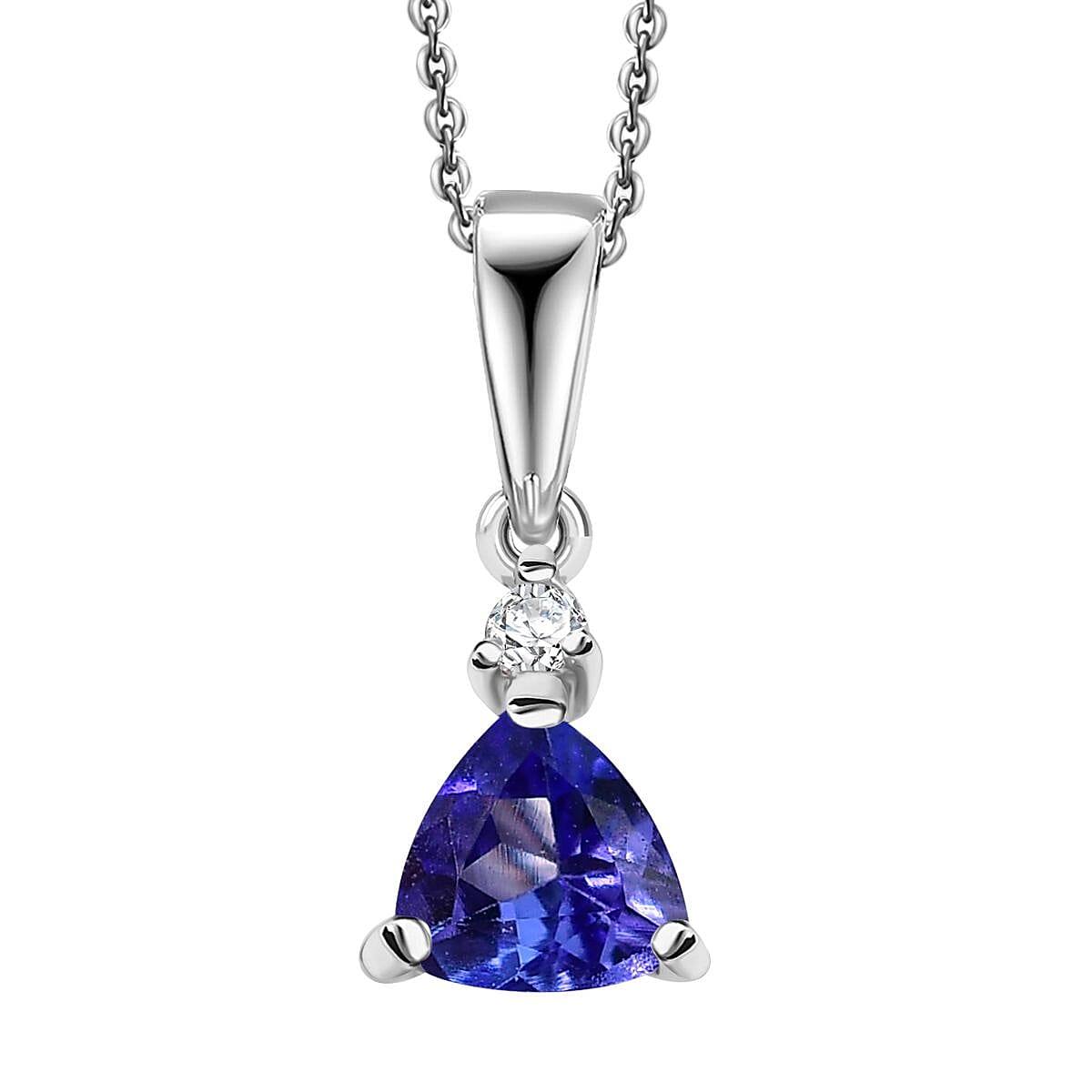 AAA Tanzanite and White Zircon 1.60 ctw Stud Earrings, Trilogy Ring (Size 7.0), Pendant Necklace 20 Inches in Rhodium Over Sterling Silver image number 5