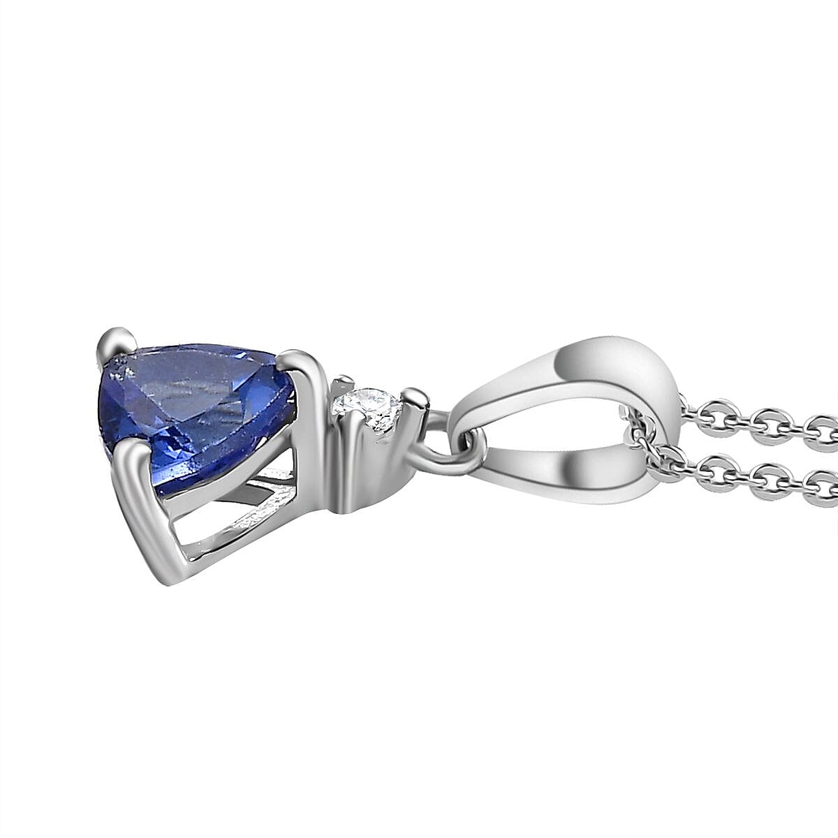 AAA Tanzanite and White Zircon 1.60 ctw Stud Earrings, Trilogy Ring (Size 7.0), Pendant Necklace 20 Inches in Rhodium Over Sterling Silver image number 6