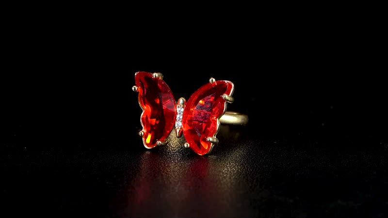 TLV Red Glass, Simulated Diamond and Red Jasper Beaded Butterfly Bracelet (6.0In) and Adjustable Ring in Goldtone 49.05 ctw