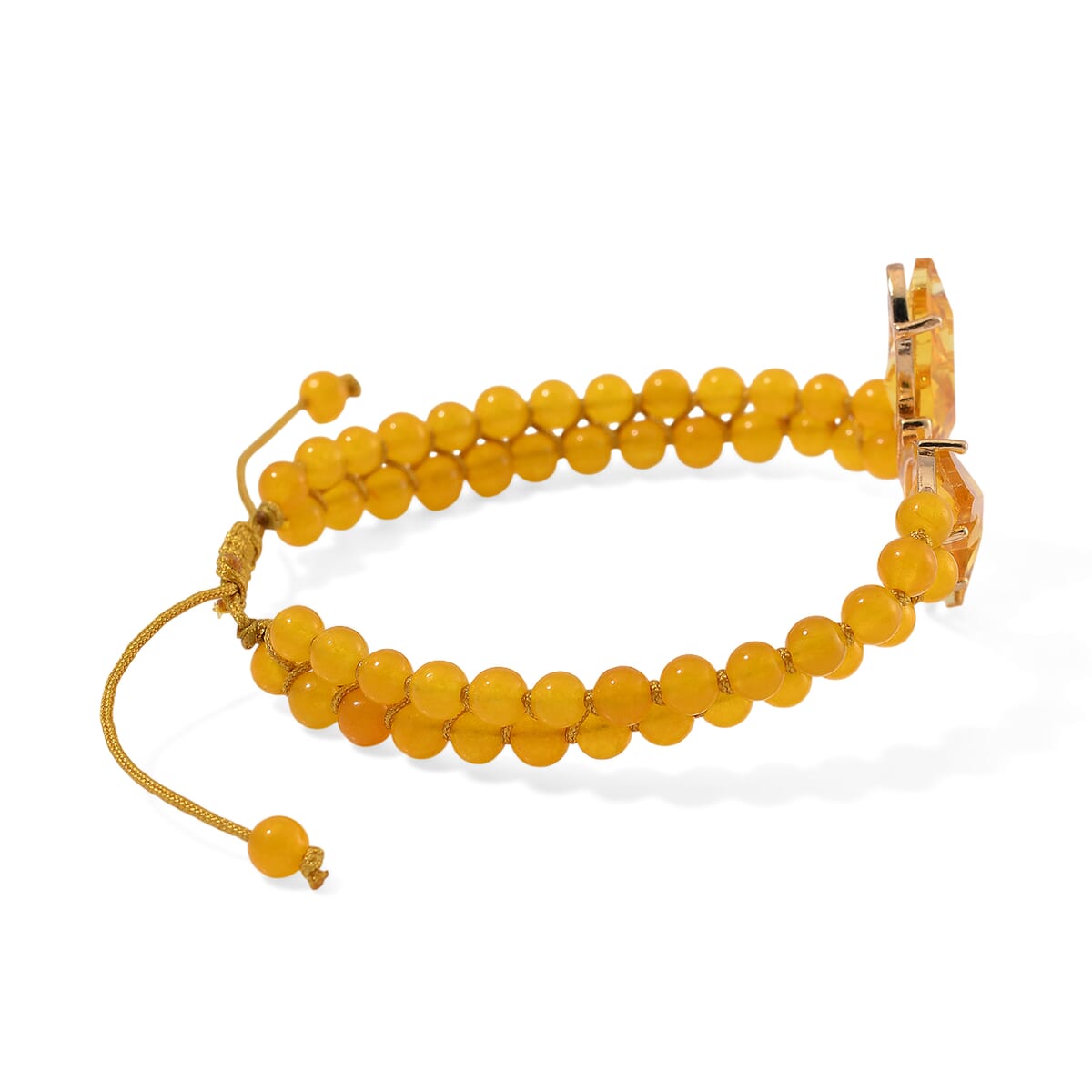 Golden Glass, Simulated Diamond and Yellow Quartzite 49.05 ctw Beaded Butterfly Bracelet (7.0In) and Adjustable Ring in Goldtone image number 3