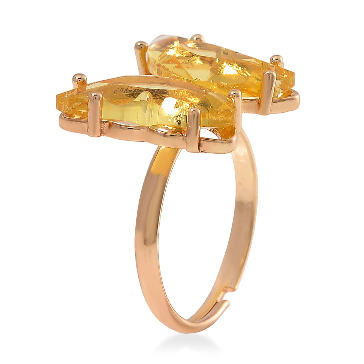 Golden Glass, Simulated Diamond and Yellow Quartzite 49.05 ctw Beaded Butterfly Bracelet (7.0In) and Adjustable Ring in Goldtone image number 6