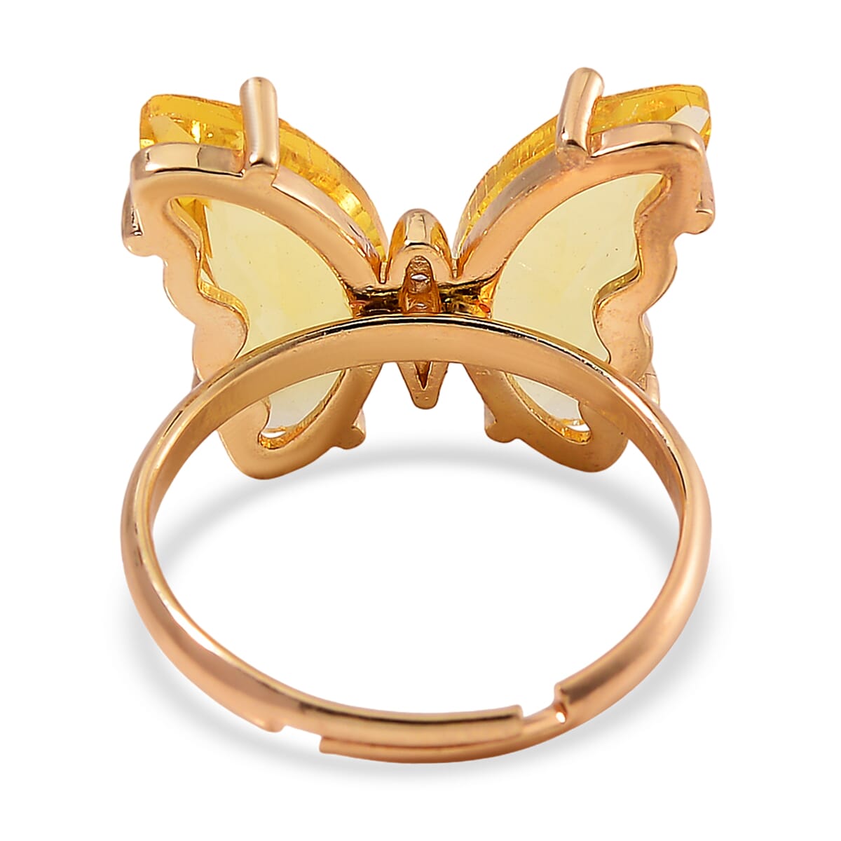 Golden Glass, Simulated Diamond and Yellow Quartzite 49.05 ctw Beaded Butterfly Bracelet (7.0In) and Adjustable Ring in Goldtone image number 7