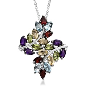 EverTrue Multi Gemstone 4.75 ctw Pendant Necklace 20 Inches in Stainless Steel