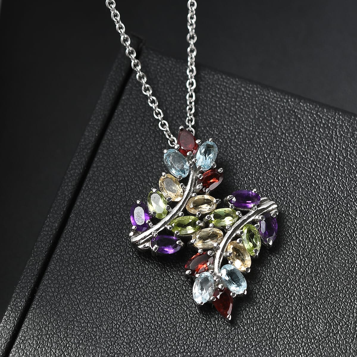 EverTrue Multi Gemstone 4.75 ctw Pendant Necklace 20 Inches in Stainless Steel image number 1