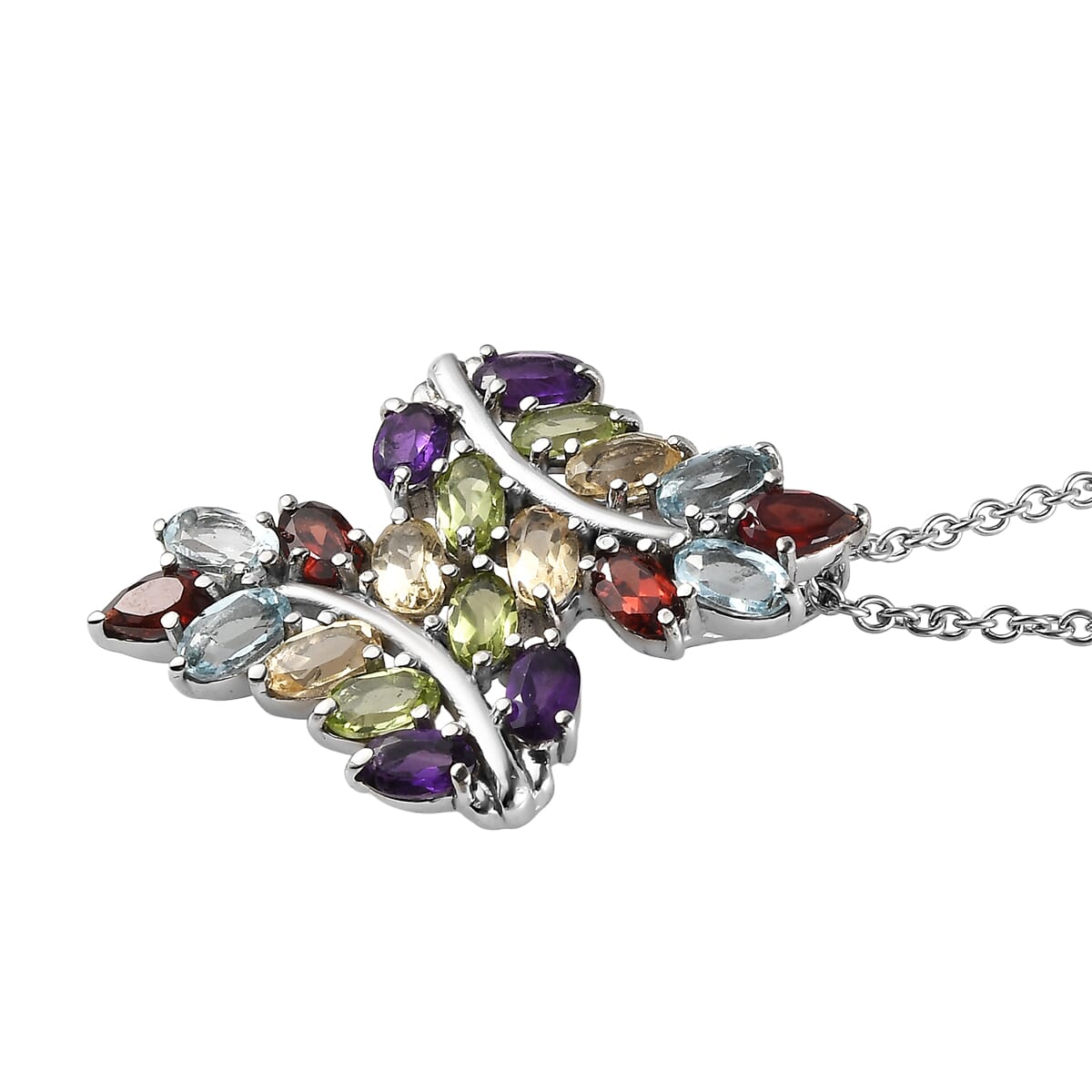 EverTrue Multi Gemstone 4.75 ctw Pendant Necklace 20 Inches in Stainless Steel image number 3
