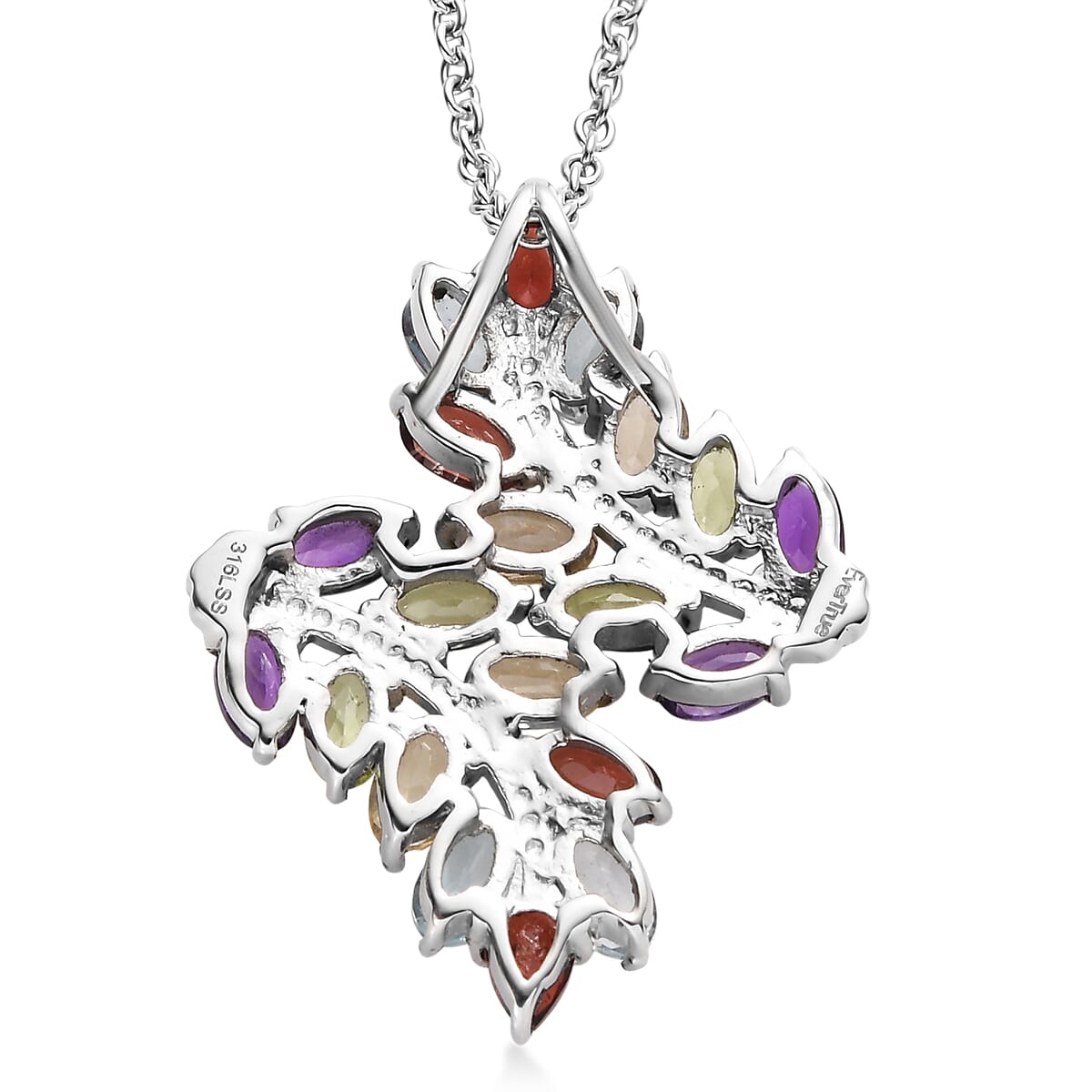 EverTrue Multi Gemstone 4.75 ctw Pendant Necklace 20 Inches in Stainless Steel image number 4