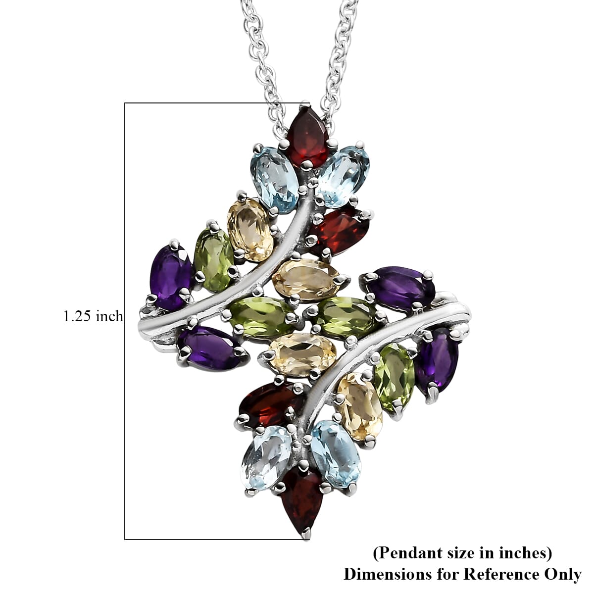 EverTrue Multi Gemstone 4.75 ctw Pendant Necklace 20 Inches in Stainless Steel image number 6