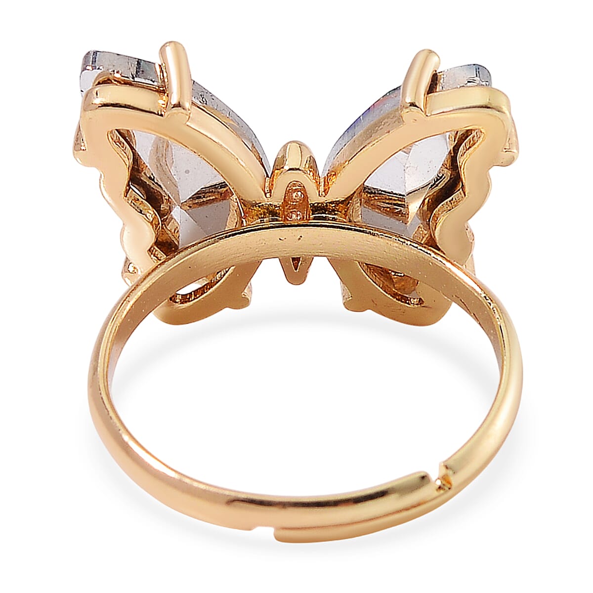 Green Magic Glass, Simulated Diamond and Unakite 49.00 ctw Beaded Butterfly Adjustable Bracelet and Ring (Size 7-10) in Goldtone image number 7