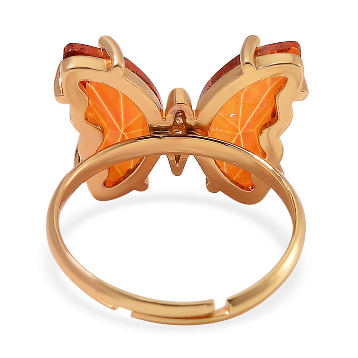 Brown Glass, Simulated Diamond and Yellow Tigers Eye 49.05 ctw Beaded Butterfly Bracelet (6.0In) and Adjustable Ring in Goldtone image number 6