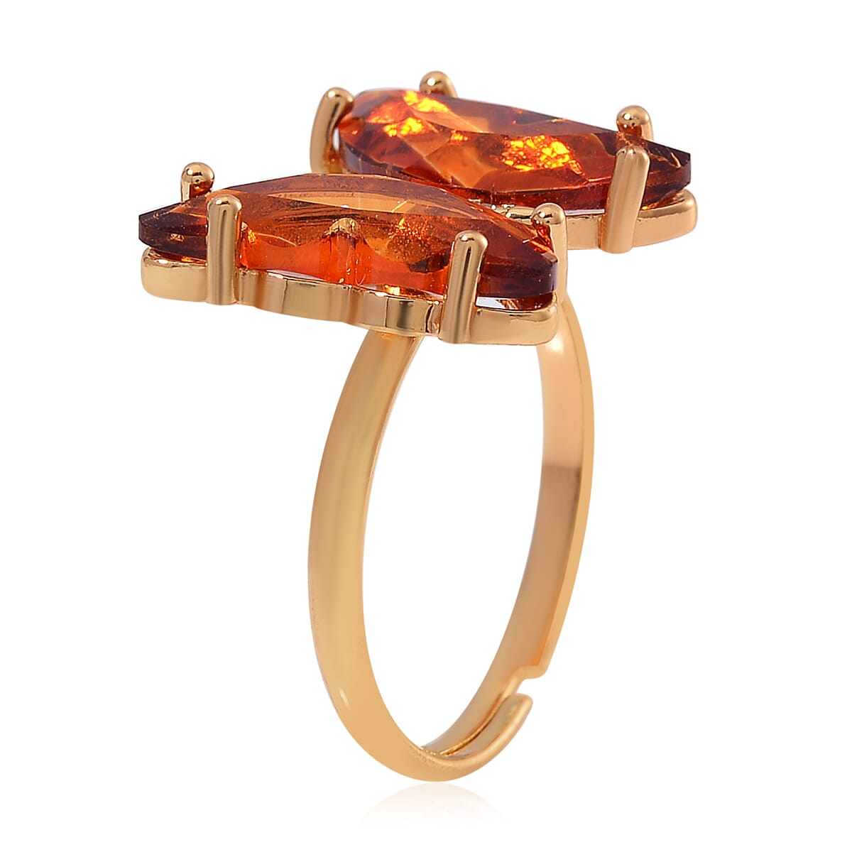 Brown Glass, Simulated Diamond and Yellow Tigers Eye 49.05 ctw Beaded Butterfly Bracelet (6.0In) and Adjustable Ring in Goldtone image number 7