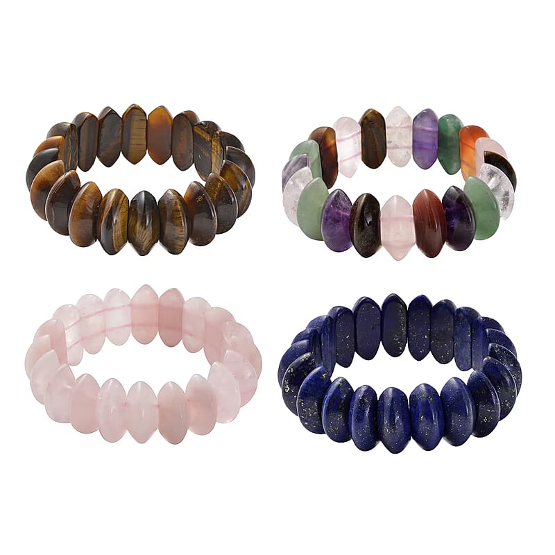 Set of 4 Multi Gemstone Beaded 1332.50 ctw Stretch Bracelet 