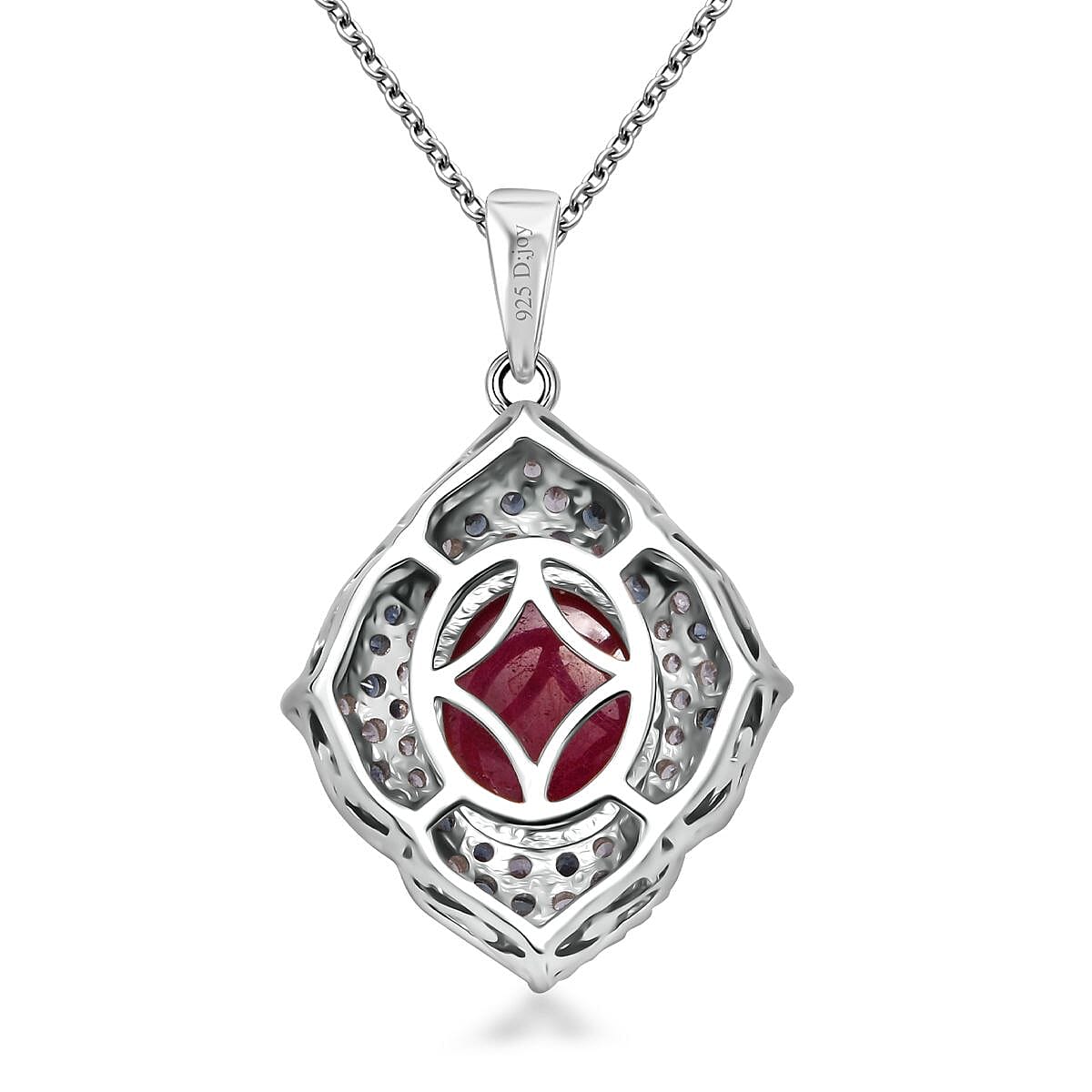 African Ruby (FF) and Multi Gemstone 9.20 ctw Victorian Halo Pendant Necklace in Rhodium Over Sterling Silver 20 Inches