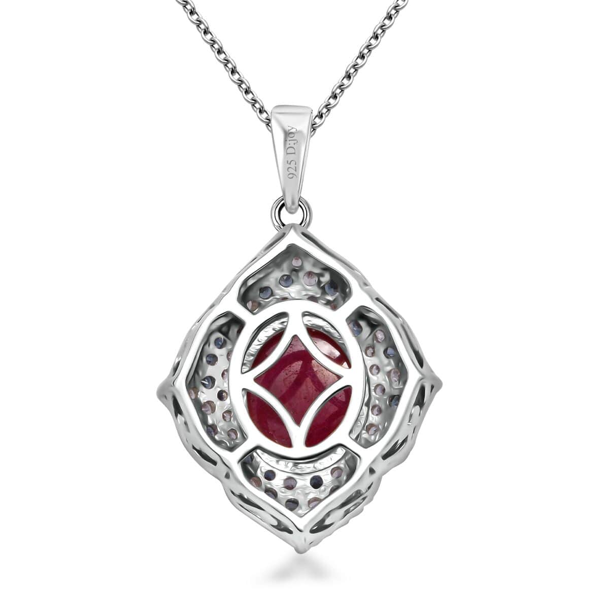 Doorbuster African Ruby (FF) and Multi Gemstone 9.20 ctw Victorian Halo Pendant Necklace in Rhodium Over Sterling Silver 20 Inches image number 4